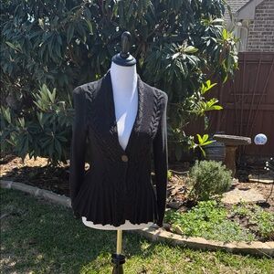 NIC+ZOE Black Cable-Knit Pleated Hem Cardigan